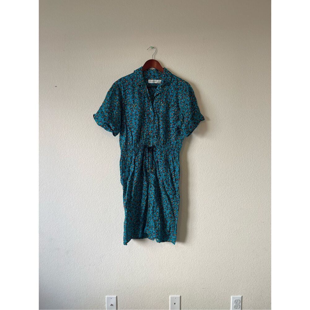 Vintage 80s coffee bean print shirt‎ dress size 4 petite